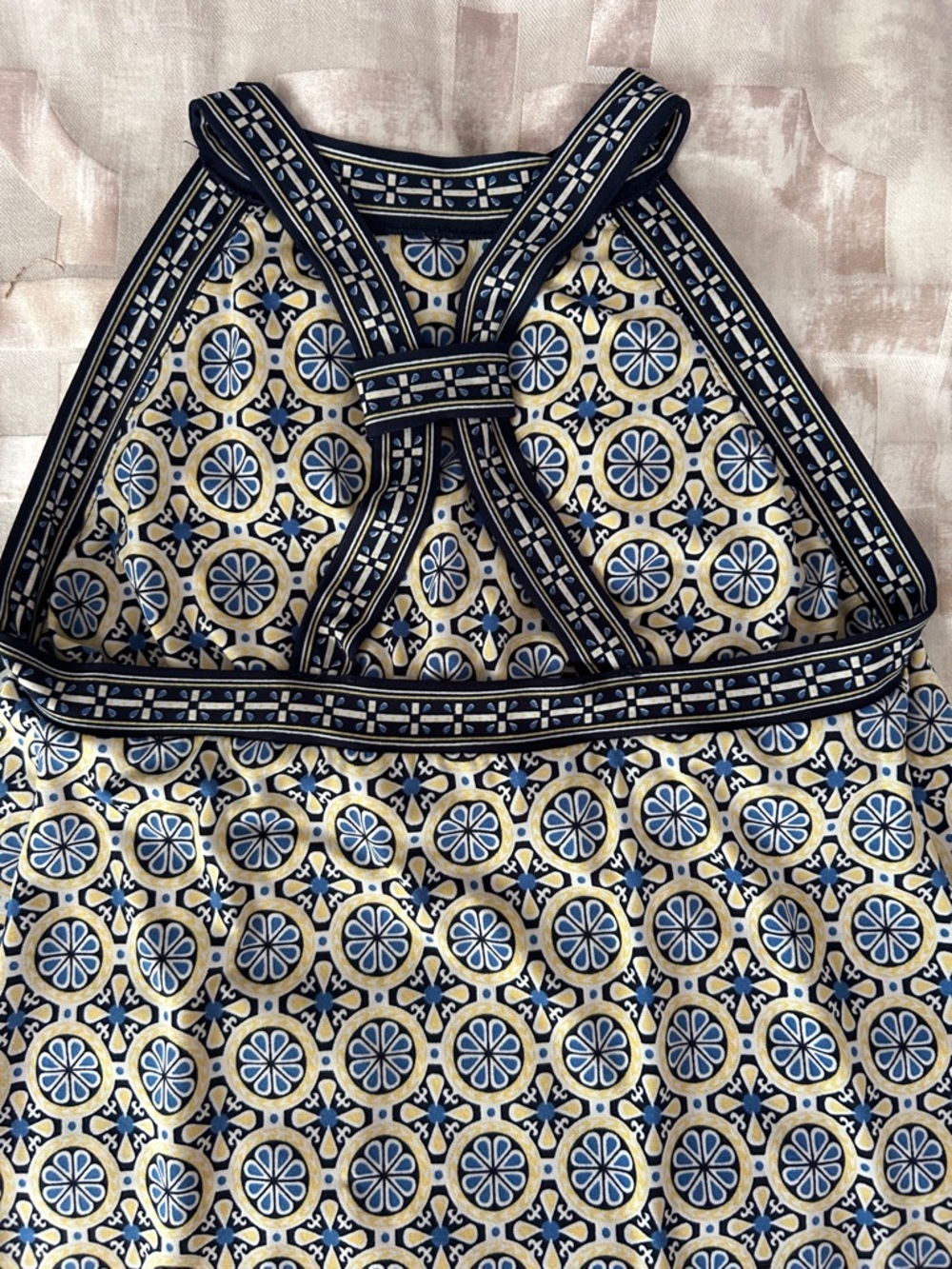 Navy and Cream Halter Neck Printed Dress - Picture 6 of 6